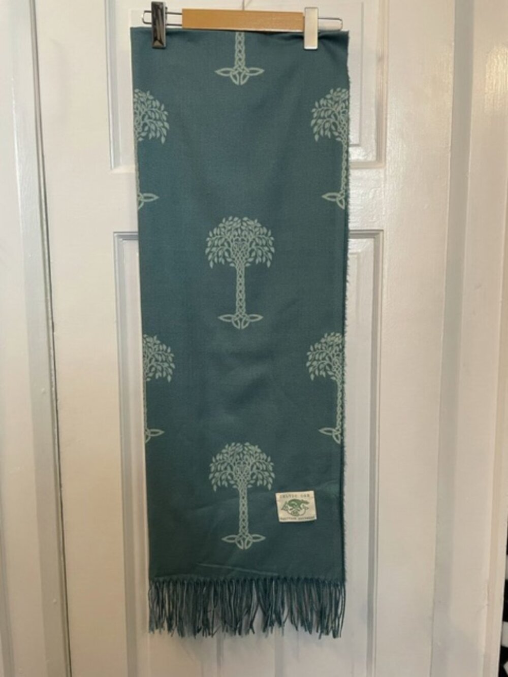 Celtic Ore Reversible Wool Blend Scarf with Tree of Life Design Teal/Blue